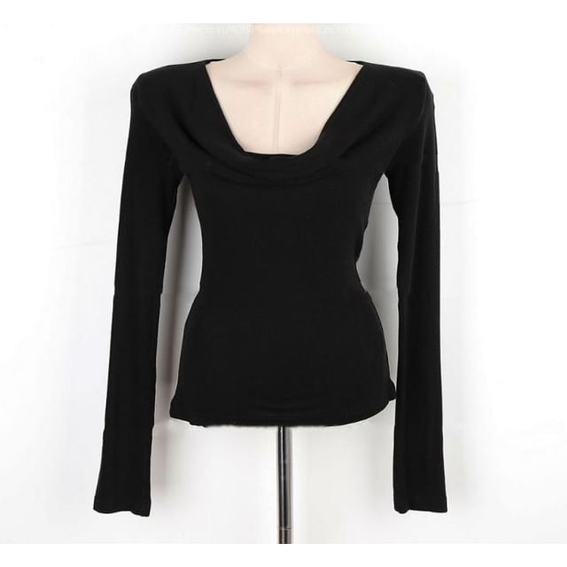 Off-Shoulder Solid Top with Long Sleeves