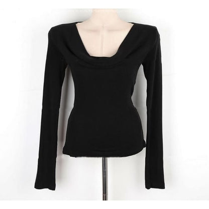 Off-Shoulder Solid Top with Long Sleeves