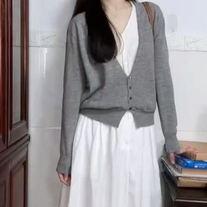Mock Two-Piece Button Knit Top with V-Neck