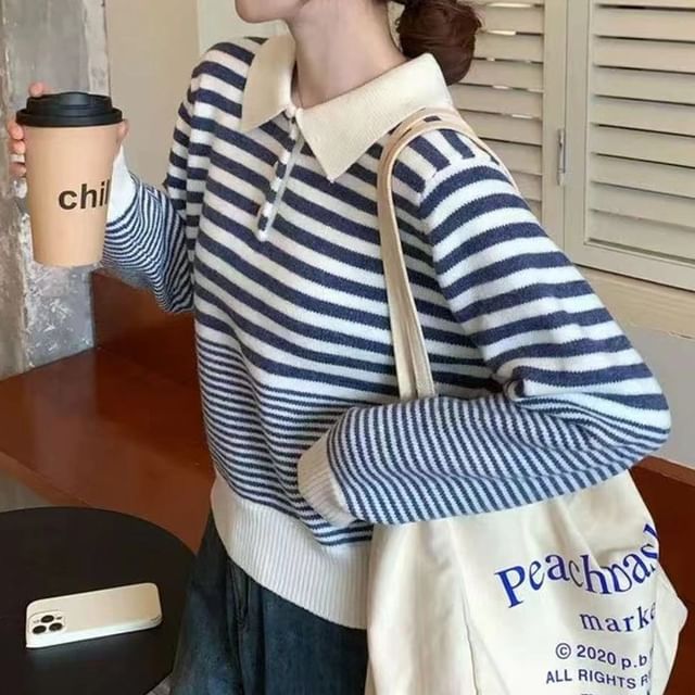 Striped Polo Neck Knitwear