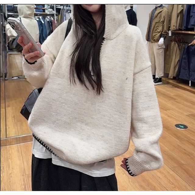 Contrast Trim Hooded Half-Zip Pullover