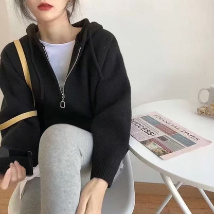 Hooded Half-Zip Sweater in Solid Tone