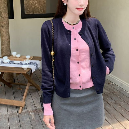 Long Sleeve Mock Two Piece Color-Block Loose-Fit Cardigan