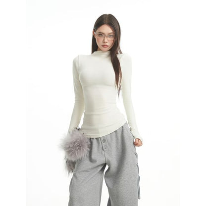 High Neck Tee with Long Sleeves