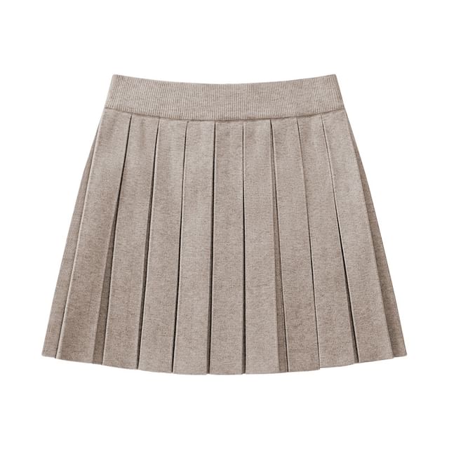 Knitted High-Waist Pleated A-Line Mini Skirt