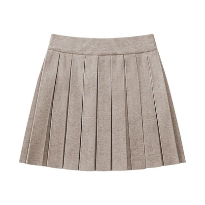 Knitted High-Waist Pleated A-Line Mini Skirt