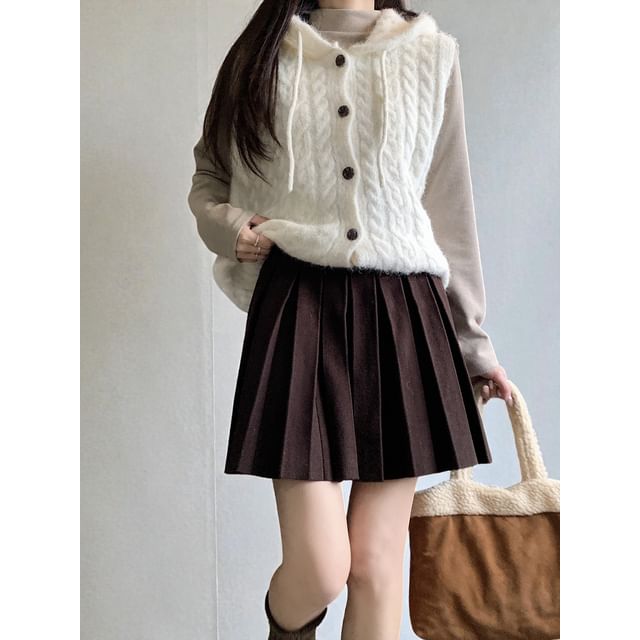 Knitted High-Waist Pleated A-Line Mini Skirt