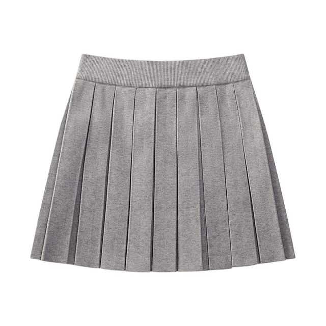 Knitted High-Waist Pleated A-Line Mini Skirt