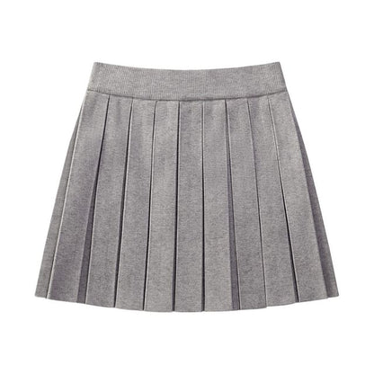 Knitted High-Waist Pleated A-Line Mini Skirt