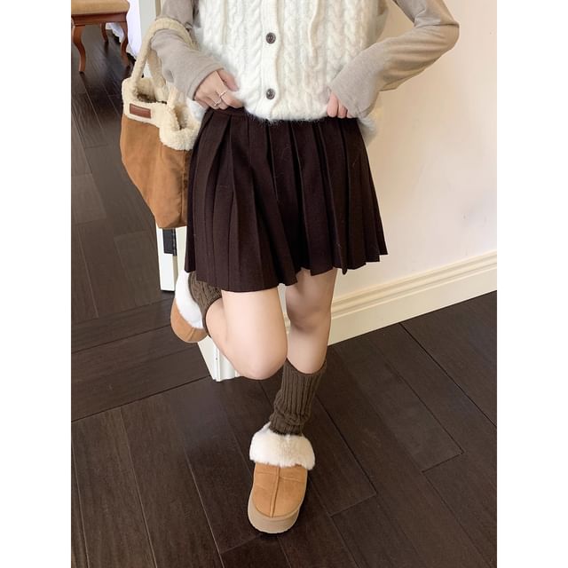 Knitted High-Waist Pleated A-Line Mini Skirt