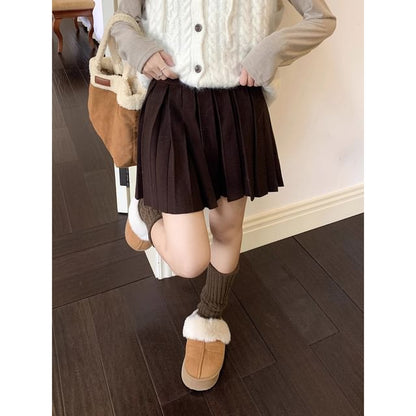 Knitted High-Waist Pleated A-Line Mini Skirt