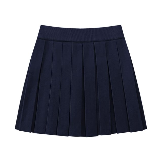 Knitted High-Waist Pleated A-Line Mini Skirt