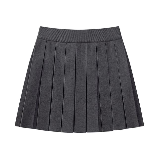 Knitted High-Waist Pleated A-Line Mini Skirt