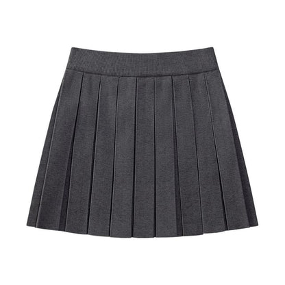 Knitted High-Waist Pleated A-Line Mini Skirt