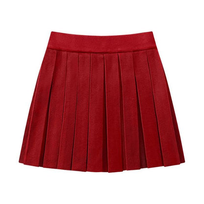 Knitted High-Waist Pleated A-Line Mini Skirt