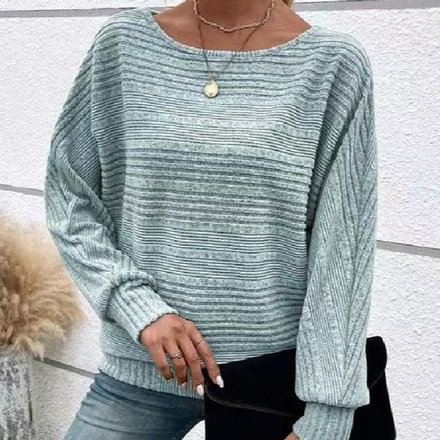 Crew Neck Ribbed Solid Sweatshirt