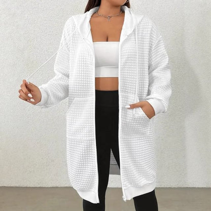 Waffle Texture Zip-Up Long Sleeve Hoodie
