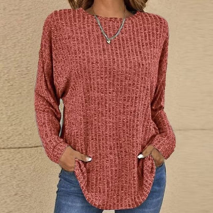 Melange Ribbed Crew Neck Long Sleeve Top