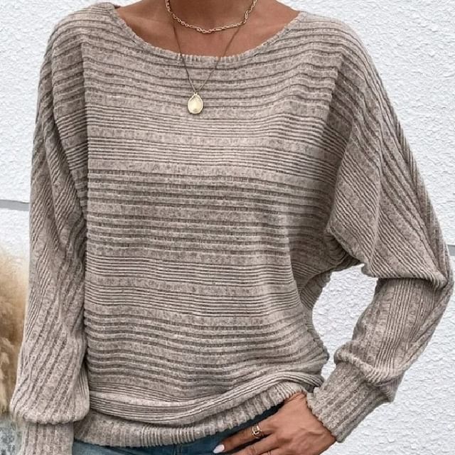 Crew Neck Ribbed Solid Sweatshirt