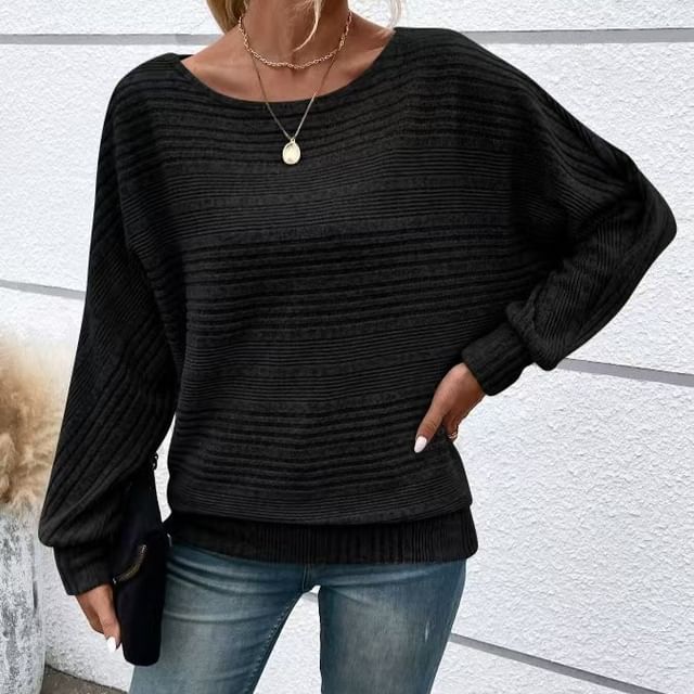 Crew Neck Ribbed Solid Sweatshirt