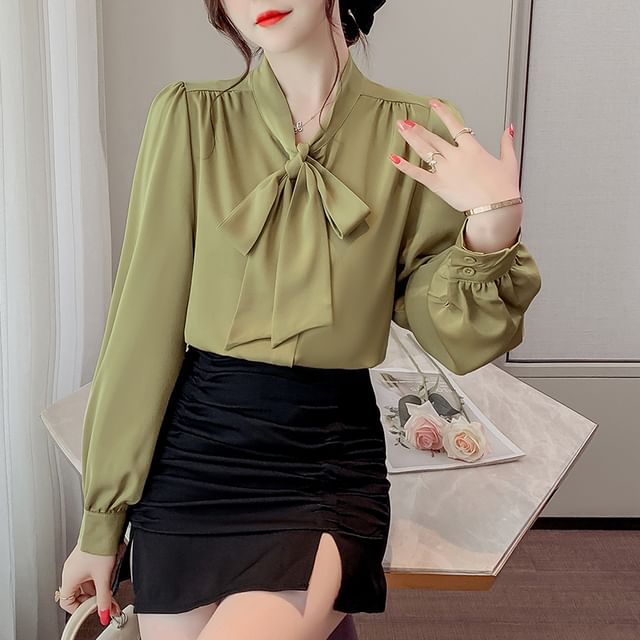 Tie-Neck Blouse with Long Sleeves