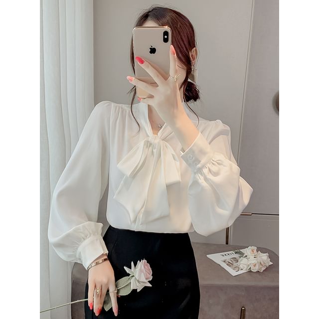 Tie-Neck Blouse with Long Sleeves