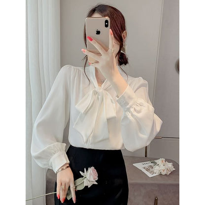 Tie-Neck Blouse with Long Sleeves