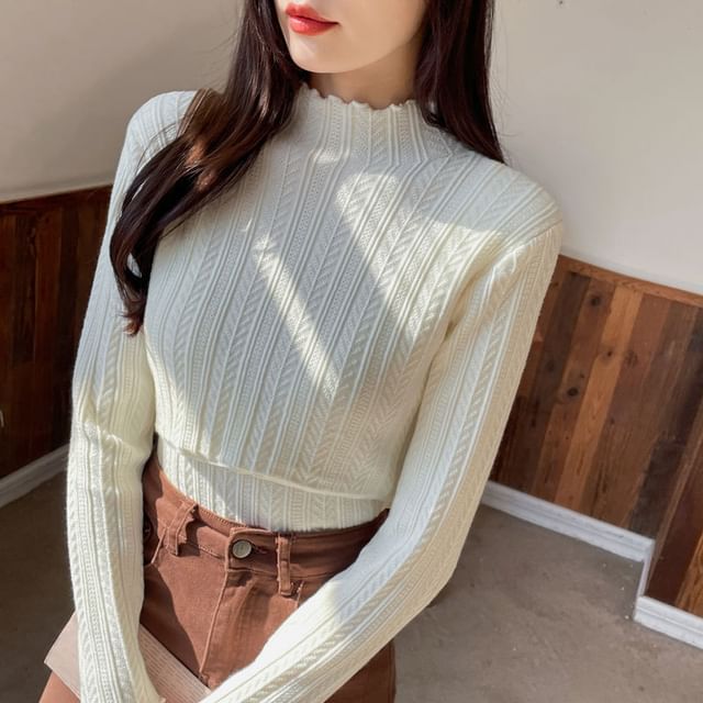 Nursing Knit Top with Mock Neck and Scalloped Trim