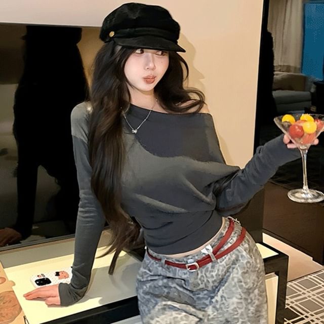 One-Shoulder Tee with Long Sleeves