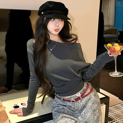 One-Shoulder Tee with Long Sleeves