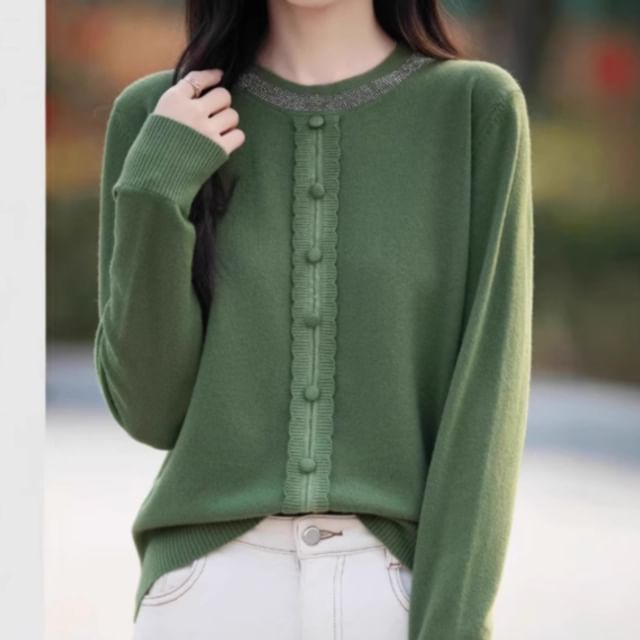 Rhinestone Crew Neck Sweater in Solid Tone