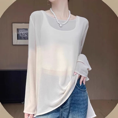 Crew Neck Long Sleeve Knit Top Solid