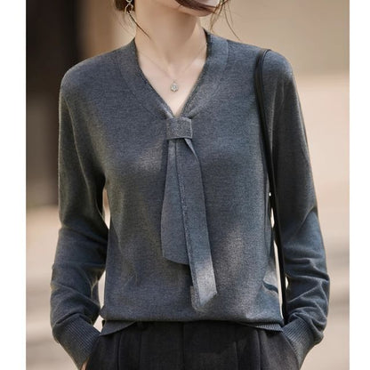 V-Neck Long Sleeve Solid Sweater