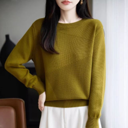 Ribbed Knit Crew Neck Sweater in Solid