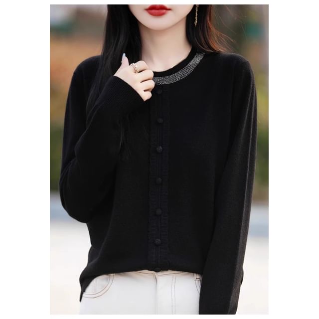 Rhinestone Crew Neck Sweater in Solid Tone
