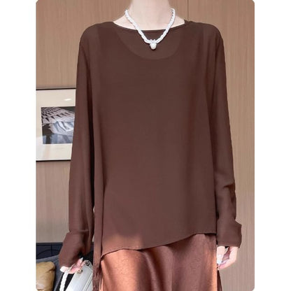 Crew Neck Long Sleeve Knit Top Solid