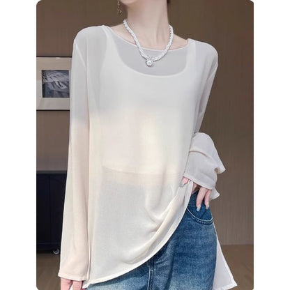 Crew Neck Long Sleeve Knit Top Solid