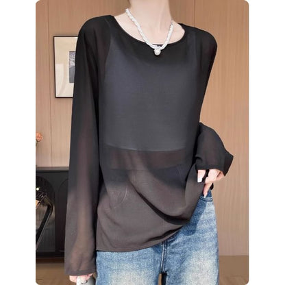 Crew Neck Long Sleeve Knit Top Solid