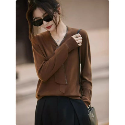 V-Neck Long Sleeve Solid Sweater