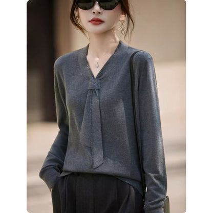 V-Neck Long Sleeve Solid Sweater