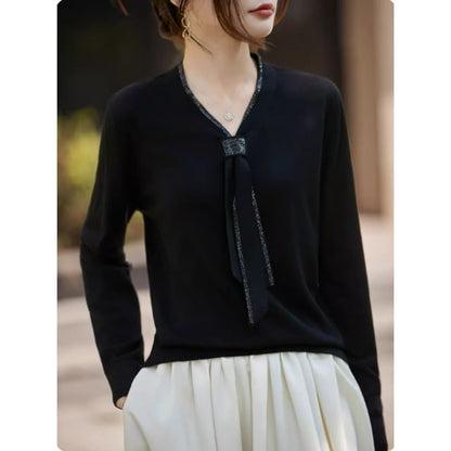 V-Neck Long Sleeve Solid Sweater