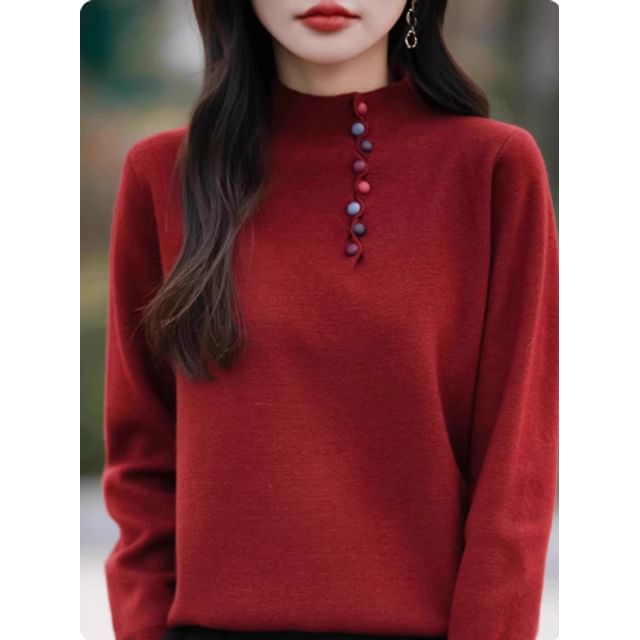 Henley Style Mock Neck Sweater