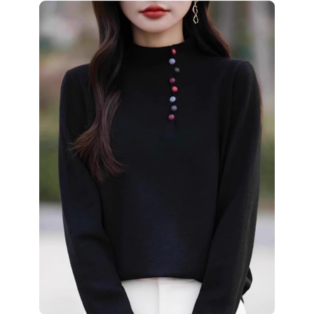 Henley Style Mock Neck Sweater