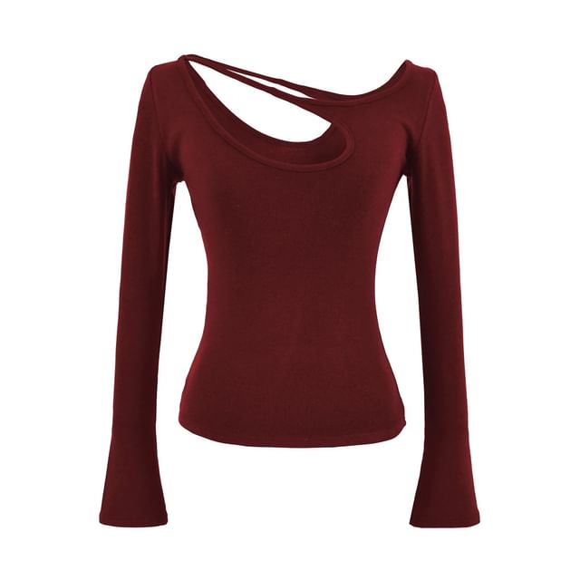 Asymmetrical Neck Cutout Slim Fit Long Sleeve Tee