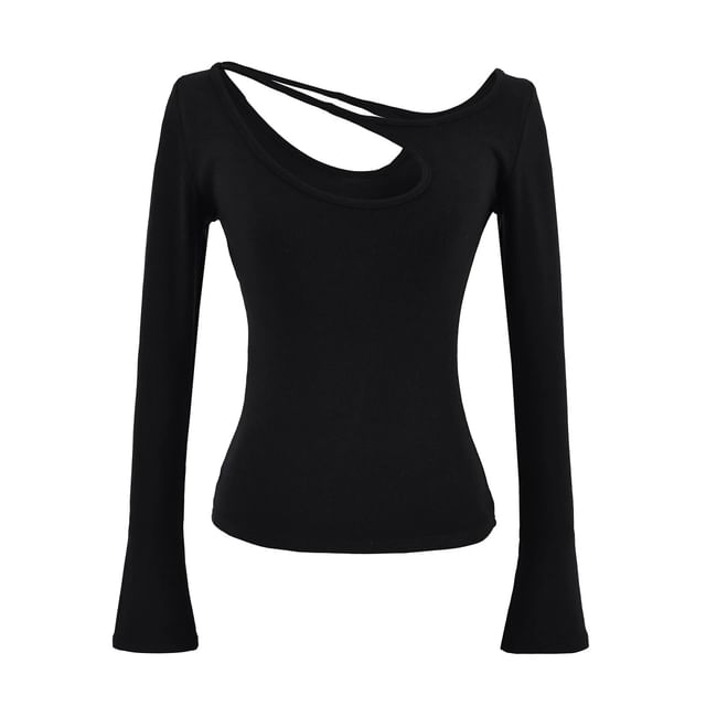 Asymmetrical Neck Cutout Slim Fit Long Sleeve Tee