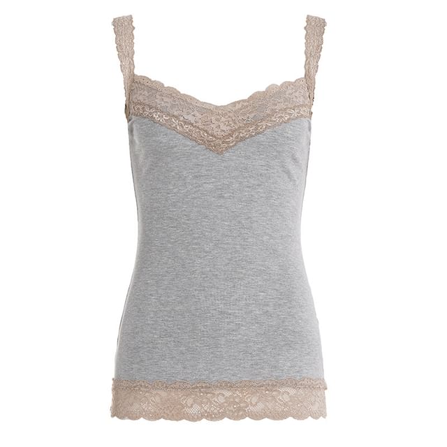 V-Neck Lace Panel Slim Fit Camisole Top