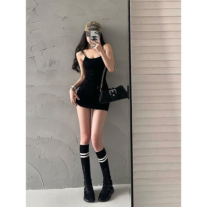 Spaghetti Strap Plain Mini Bodycon Dress