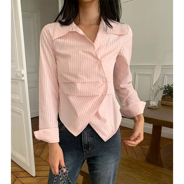 Asymmetrical Striped Long Sleeve Shirt