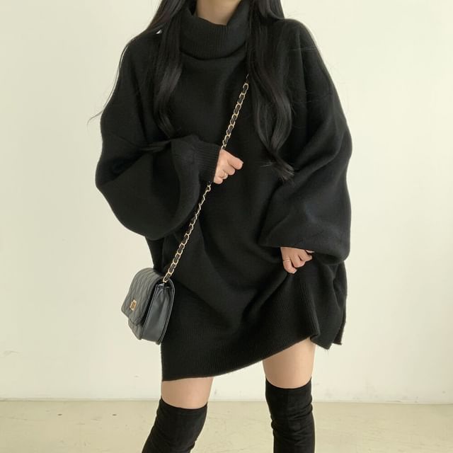 Oversized Turtleneck Sweater with Drop Shoulder