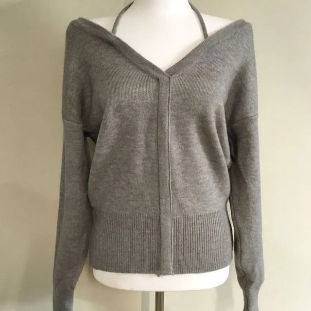 V-Neck Sweater with Cold Shoulder Detail